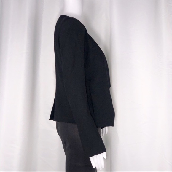 Halston Heritage Black w/Leather Panel Jacket OffSet Lapel Open Front Lined SzS - Picture 6 of 16